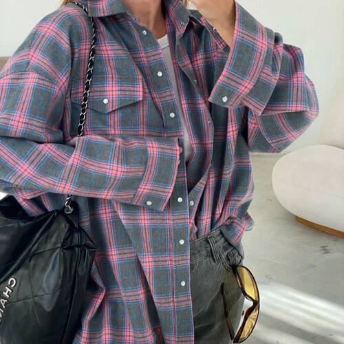 Long sleeved pocket loose checkered shirt 长袖口袋宽松格子衫