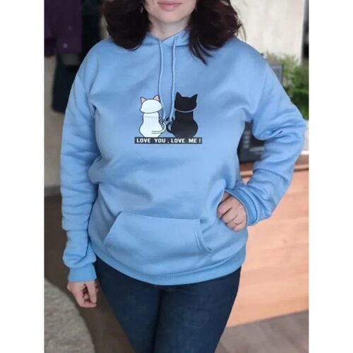 Printed loose long sleeved hooded sweatshirt宽松长袖连帽卫衣