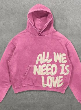 Letter printed blue hoodie zipper jacket秋冬美式长袖连帽卫衣