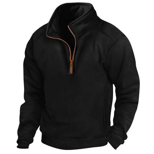 Stand up collar long sleeved fleece hoodie立领长袖加绒卫衣男