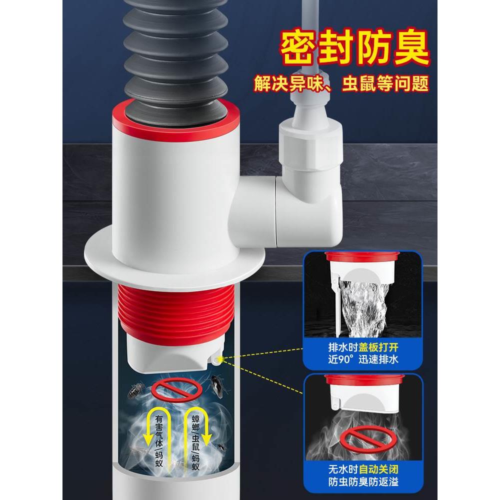 厨房下水管三通分流器洗菜盆净水器排水管道防返臭神器密封塞接头