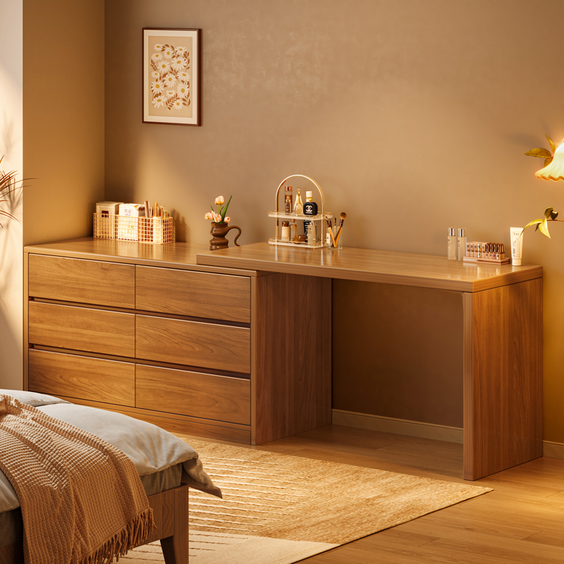 实木书桌轻奢现代转角电脑桌化妆台一体卧室家用L型办公工作台桌