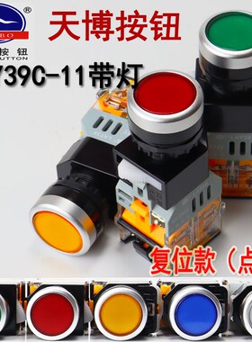 天博按钮 带灯按钮开关 LAY39C-11D 带灯平钮启动按钮 台博电器