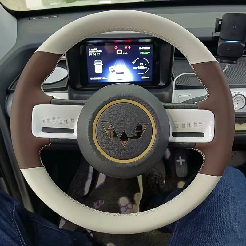五菱宏光mini EV方向盘套真皮Air晴空缤果plus把套手缝专用全包款