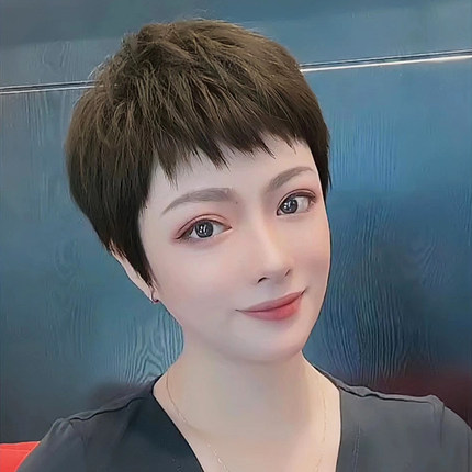 假发短发真发全真人发丝全头套式妈妈发中老年士发套自然整顶
