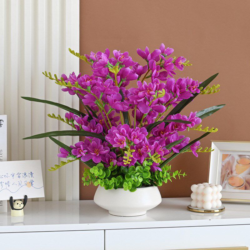 速发轻花香雪兰花蝶兰花假花新款摆设干蝴艺餐桌摆花装饰插奢摆件