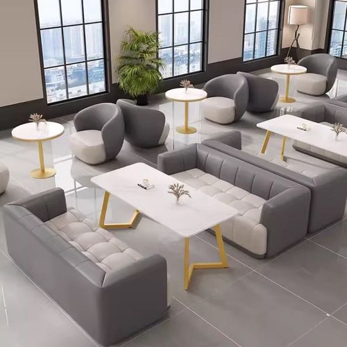 速发轻奢茶楼卡座沙休休闲发餐区洽谈商用皮革咖啡厅息吧餐厅桌椅