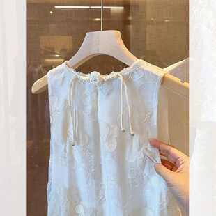速发网色新中式国风禅意连衣裙新款装裙质内搭蕾丝白纱无袖背心气