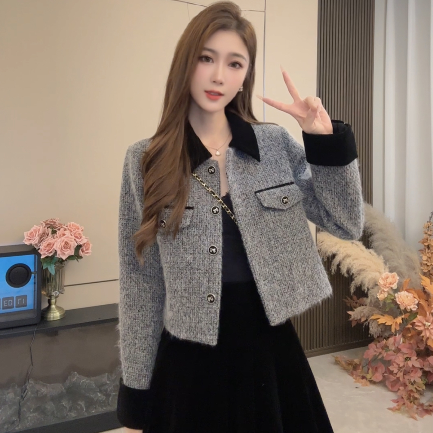 秋季短款针织小香风外套女