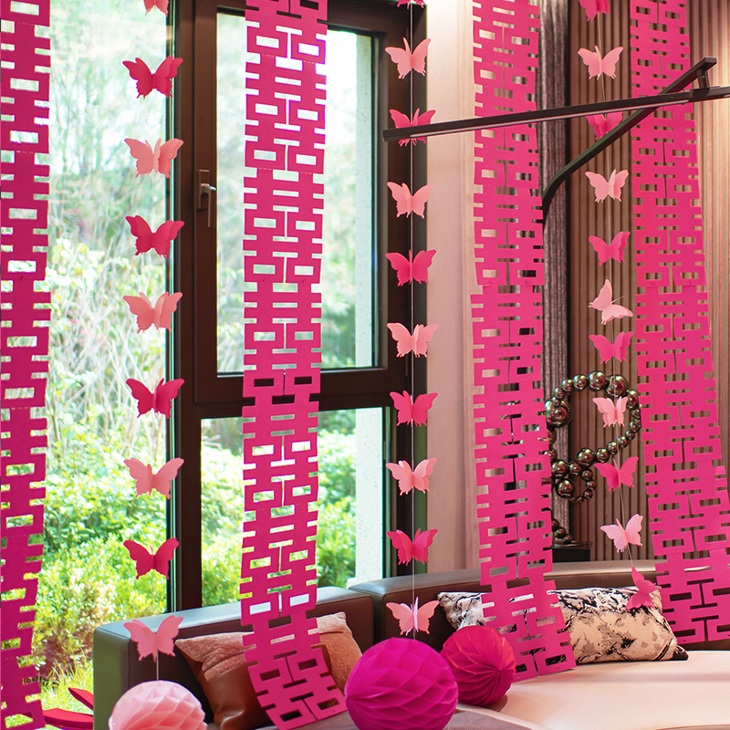 速发结婚礼蝴蝶拉花长条喜字贴窗帘挂件婚房布置套装新房卧室装饰