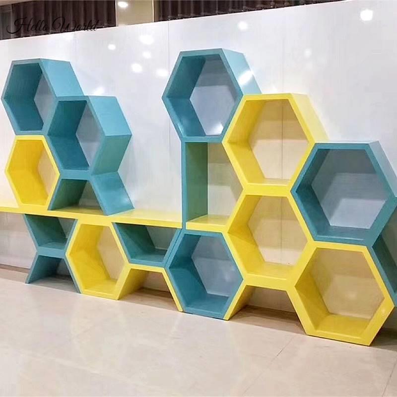 速发烤漆六边形蜂窝格子隔断展架玻璃橱窗展示台学校创意组合书柜