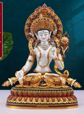 速发纯铜彩绘白度母精品仿古鎏件铜像金尺寸摆多藏式尼泊尔家供用