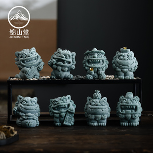 速发故宫国潮文创小石狮子一对貔貅摆件桌面装饰鱼缸造景风