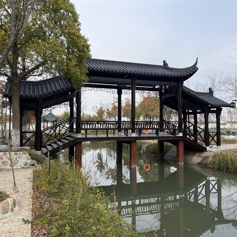 速发长廊凉亭庭院防腐木户外古建木质走廊乡村连廊实木古凉亭文化