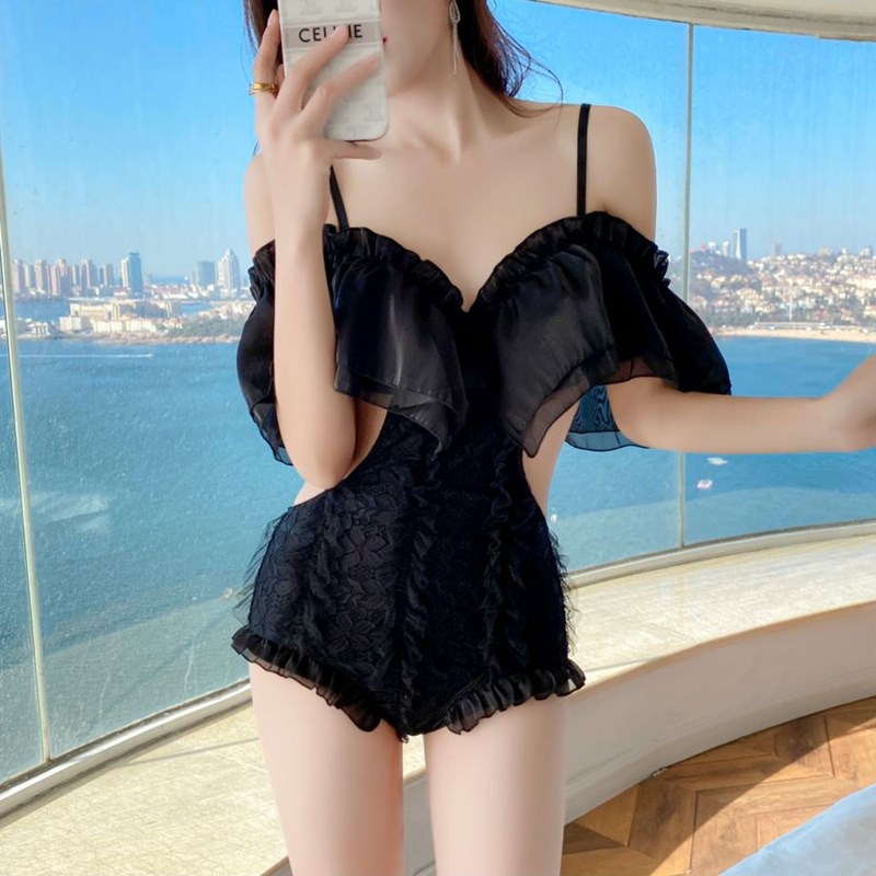 速发性感连体比基尼款024温2蕾丝吊带钢托遮肚新泉度假泳装