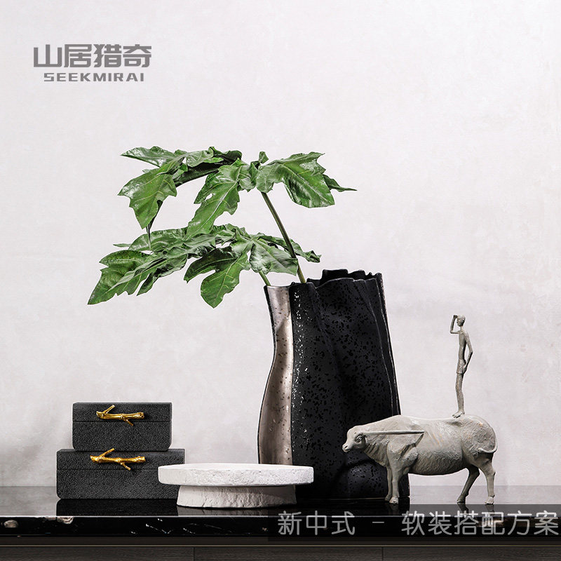 速发新中式脚高托盘首饰件陶瓷花瓶摆盒样板间客厅书房金属人物装