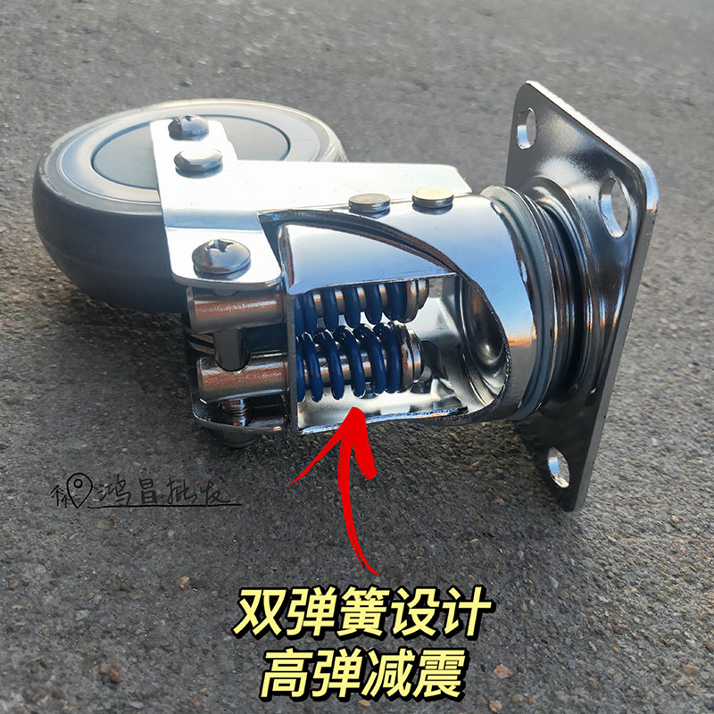 速发4寸不锈钢双弹簧向轮 TPR橡胶静音轮 大门减震轮 大门抗冲击
