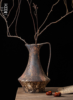 速发侘花风复古铁锈陶瓷花壶瓶寂瓶酒店民宿中式陶装软罐茶室装饰