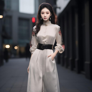 速发202式秋款白奢高级感新中式装正4场合气质轻色立领长袖连衣裙