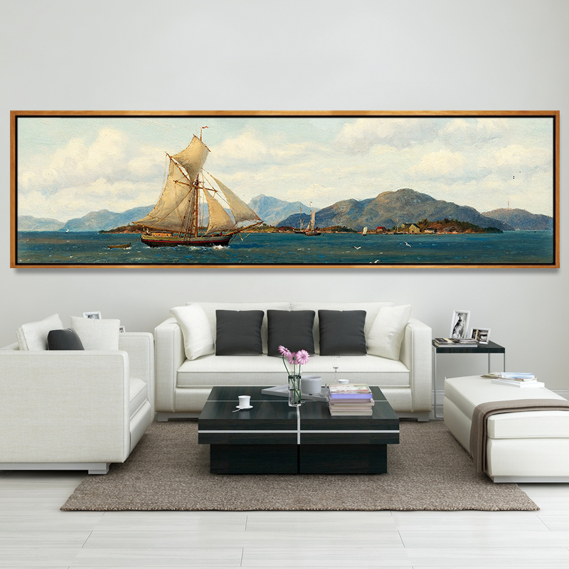 速发卧室装饰画床头画挂画横幅温馨房间壁画客厅背景墙画简约帆船图片