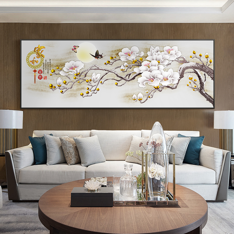 速发牡丹花装饰画新中式客厅沙发背景墙壁画花开富贵卧室床头横幅图片