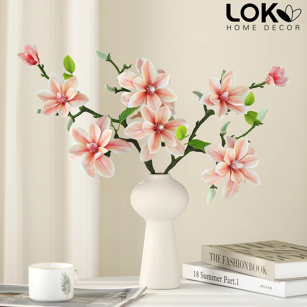 速发玉兰花套装陶瓷花厅厅面假花卉逼真花艺客瓶餐桌装饰摆件