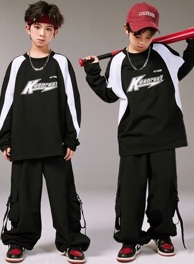 速发街舞少儿潮服男孩机车卫衣套装嘻哈hiph架p孩爵子o士鼓表演服