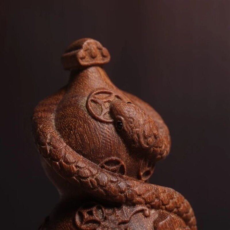 速发沉香木灵蛇葫芦木雕手把件多子多福葫芦汽车挂件蛇年随身盘玩