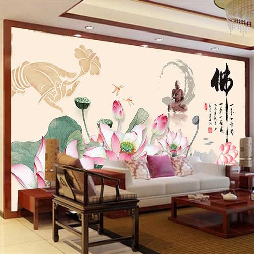 速发莲花佛手壁视供桌电纸背景墙装饰壁画菩观提佛字佛像壁纸