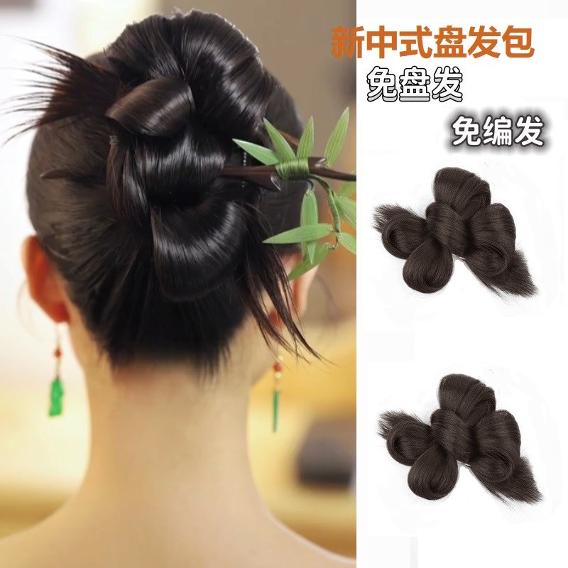 速发假发盘发花朵新中辫式子发包发型走秀古风婚纱新娘发丸子头