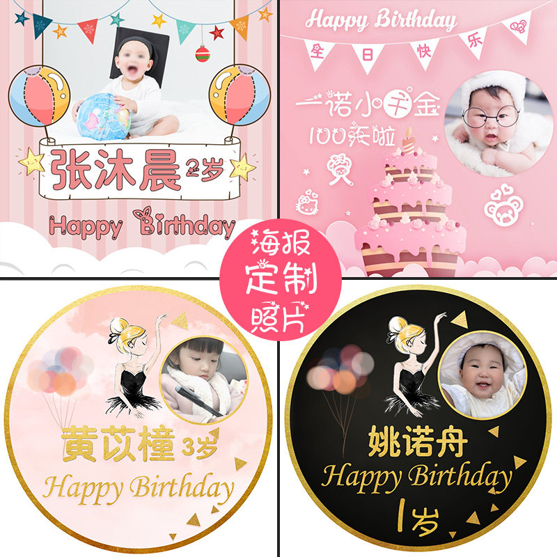 速发海报生日快乐装饰品派房背景墙成宝宝人儿童场景布置酒店对间