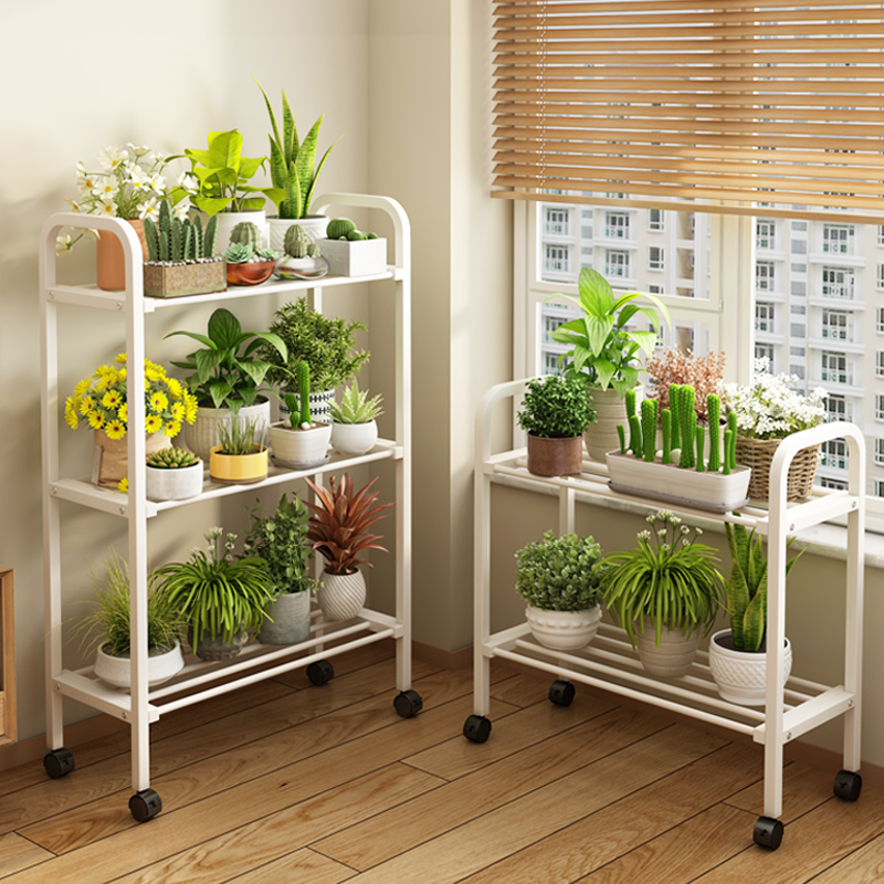 速发花架置物架落地式多层可移动台客厅铁艺花放植物摆盆架花架托