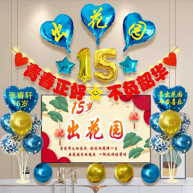 速发潮汕出花园布置15岁成人礼背景墙场景装饰气球立柱桌飘用品男