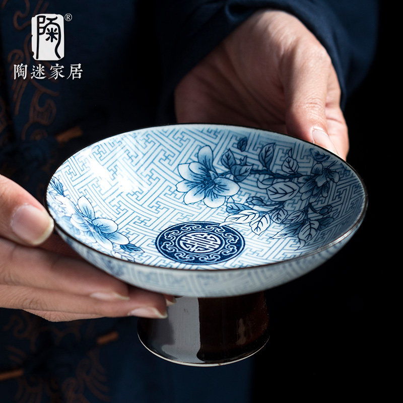 速发陶迷意创青日瓷果盘花式家用陶瓷高脚点心盘小号干果盘小壶承
