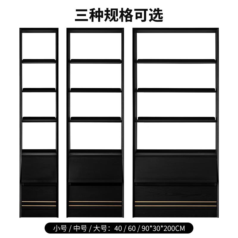 梵也家具实木书白柜一体整墙客厅落地组合柜角黑XJI色转木置蜡物