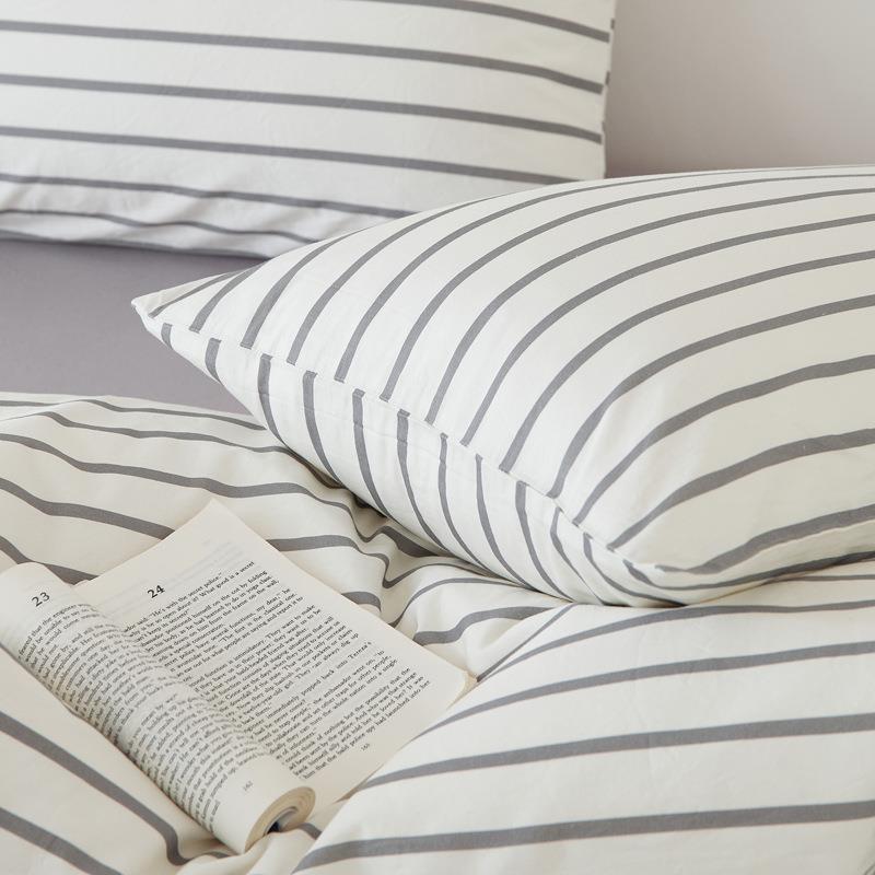 简约条精纹全棉四件套梳棉斜纯纹棉学生被宿舍三件套套床单RIX套