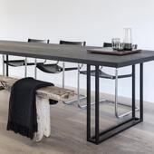 餐长简约BGZ085长方形实木桌黑色工作台复古会议家桌用原木条办公