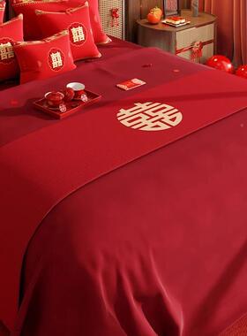 民宿装饰店床盖床上用品婚喜庆新婚结婚房床旗酒搭VPZ巾床尾红色