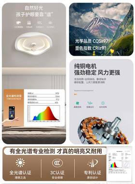 简卧吊室吸顶KWM极风扇灯现代简约创奶油风智能主意卧一体隐形电