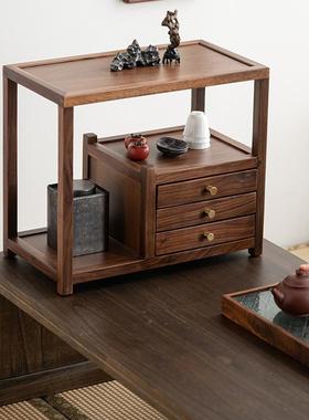 桃木桌面FCQ置物架茶具小型收纳胡实木茶饼盒厅客茶室博古架架收