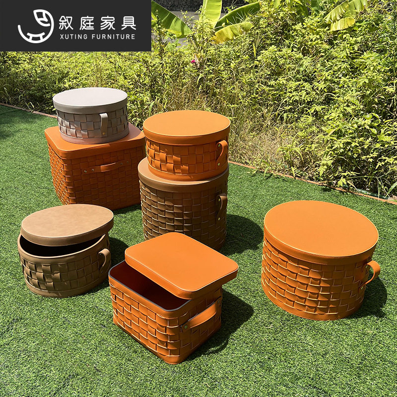 轻奢皮革手工编织客厅玄关收纳篮