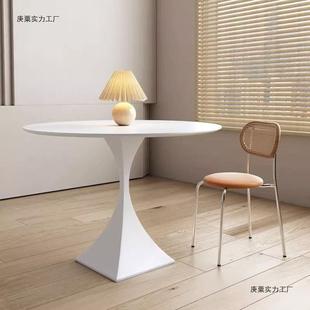 奶风岩板餐约桌椅简桌小户型家用圆餐厅现HVG代休闲纯色网油红圆