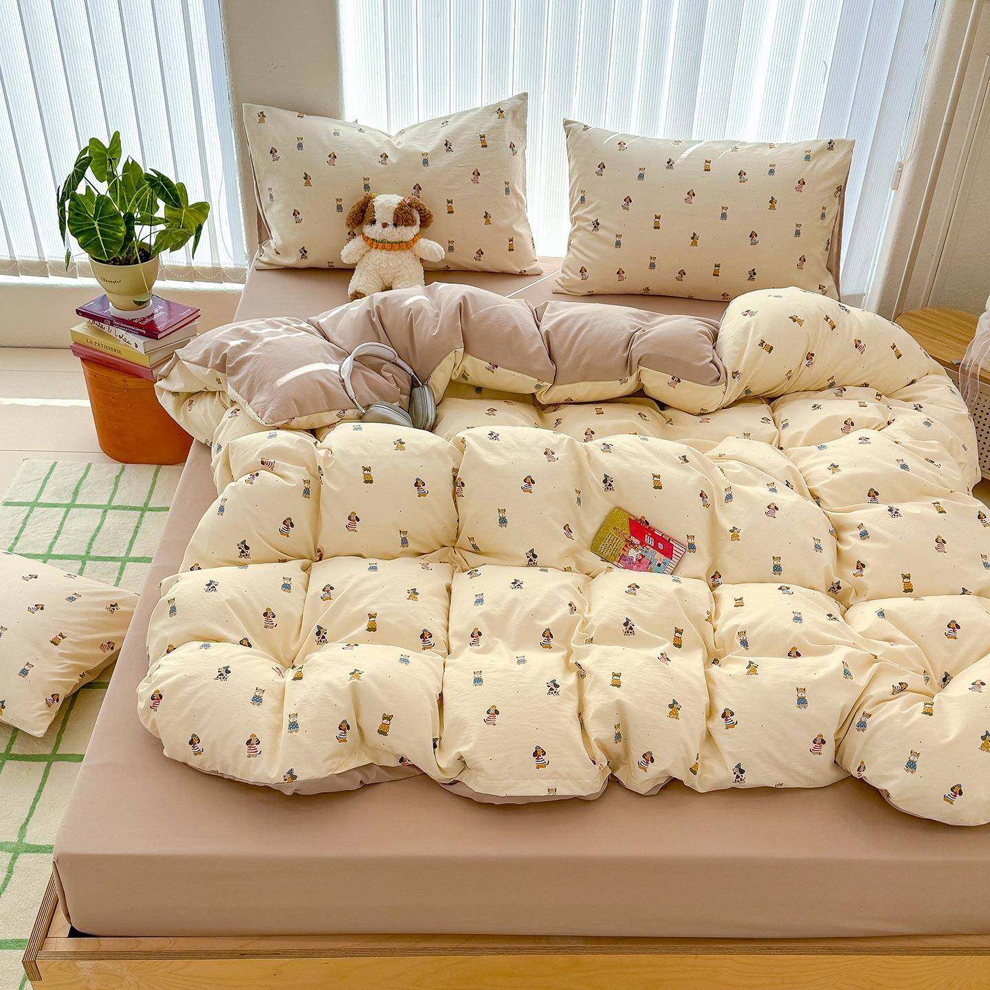 2026新舍款春款AXIO类古法水洗棉四袋件套云三感棉小布学生宿件套,床上用品,床品套件/四件套/多件套,淘宝优惠券,粉丝福利购,淘宝优惠卷