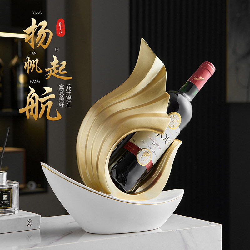 一帆风顺高端奢华酒柜装饰品商务客厅电视柜办公室树脂船酒架摆件