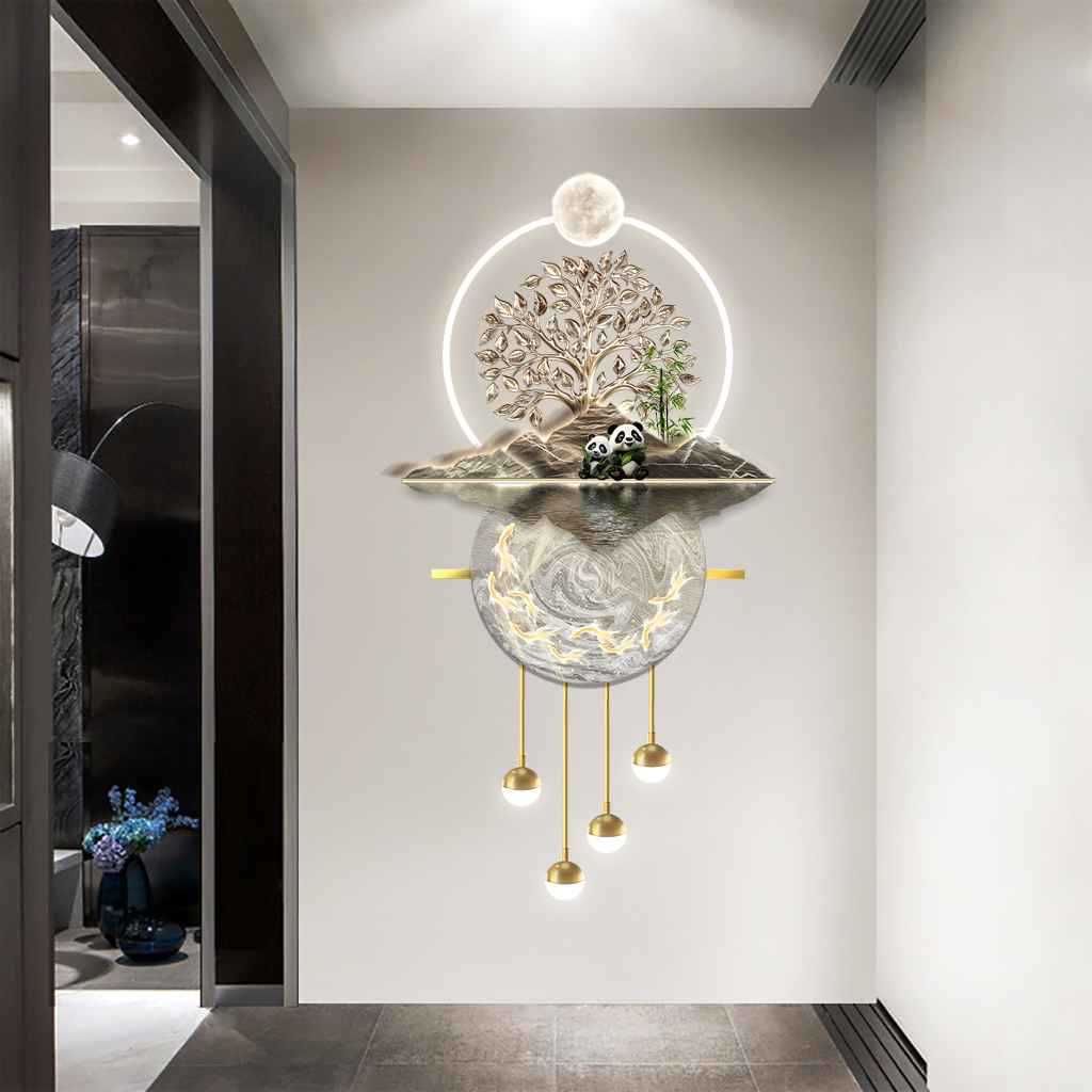 新中式九鱼玄关装饰画现代高档走廊尽头寓意好的立体led发光挂画图片