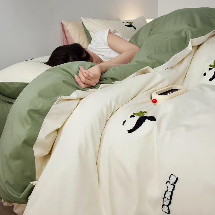 秋冬通1件00s2全棉磨毛床上四套毛巾绣纯棉被套1.笠三件套床YHD卡