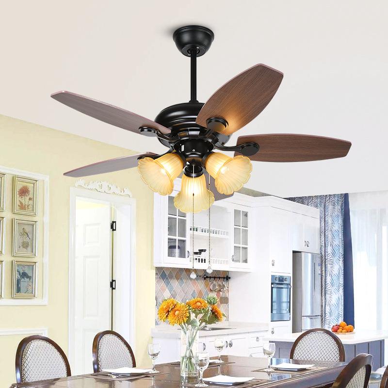 客复古电风扇式灯餐厅吊扇灯厅家遥用控风扇灯美乡村客厅VVU风扇