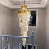 现代简约楼梯吊灯晶轻奢水灯长吊灯228别墅旋转灯复式 具楼梯宿灯