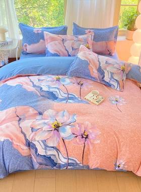 新UIA款加厚磨毛大花四件ab罩被版子活性印花套植物羊被绒被套床