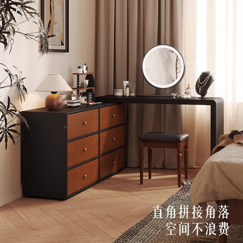 中古风妆台柜斗悦见梳妆一体梳卧室胡桃木纹化桌全实木妆化妆台收